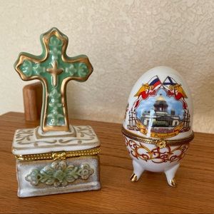 Set Of 2. Porcelain Egg and Cross